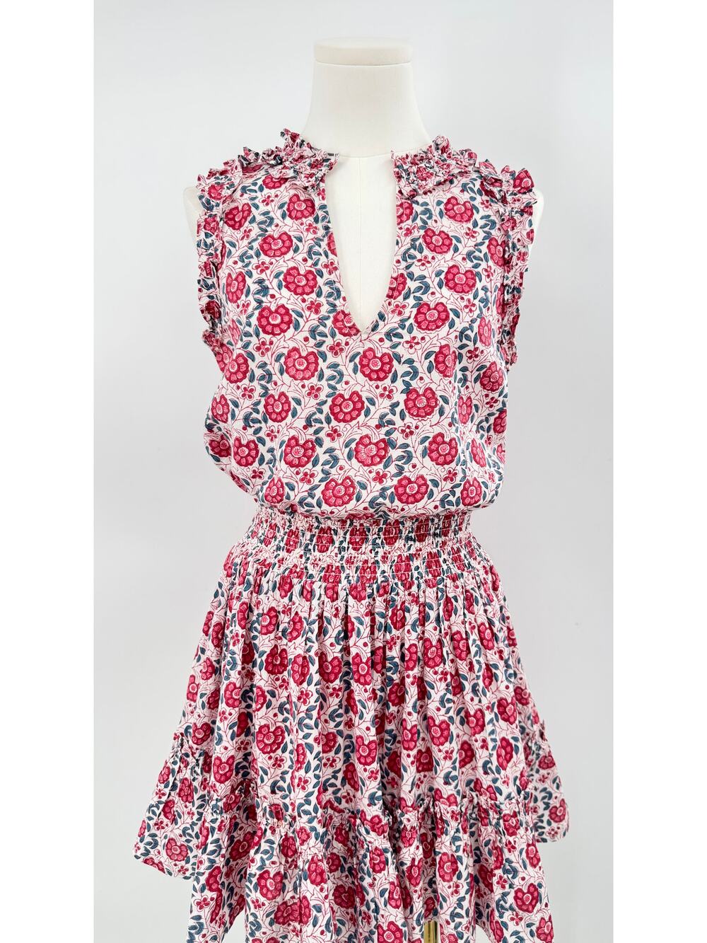 Anna Cate for Tuckernuck Pink Floral Block Print Mini Ruffle Dress M